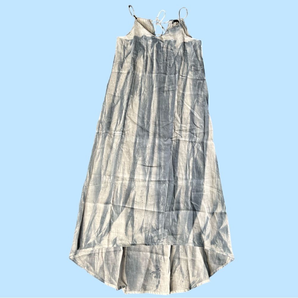 REVOLVE Krisa High-Low Linen Halter Tie Maxi Dress, White/Steel Blue. Small. NWT